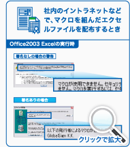 社内のイントラネットなどで、マクロを組んだエクセルファイルを配布するとき