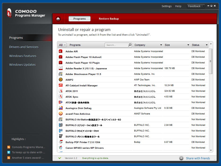 Comodo Programs Manager